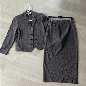 St. John Brown and Tan Textured Blazer and Skirt Suiting